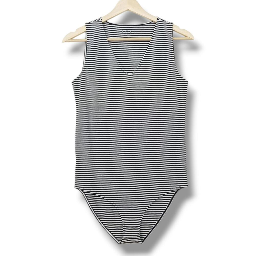 Loft Sleeveless Striped Bodysuit Small Black White Tank Top NWT - Picture 4 of 13